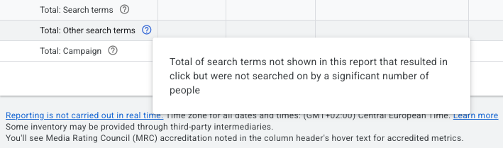 La catégorie « total other search terms » dans le rapport sur les termes de recherche